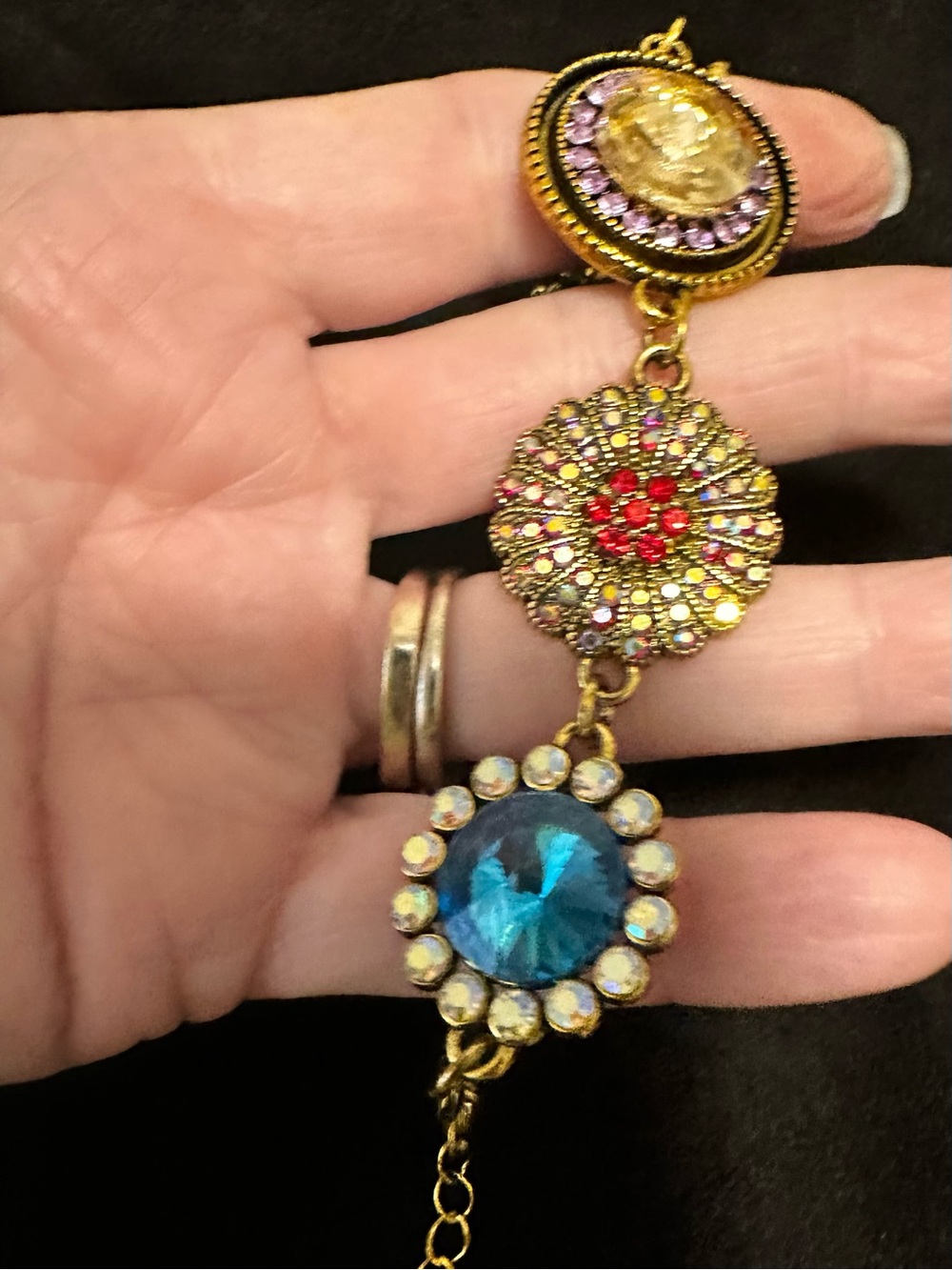 Artisan Floral Statement Bracelet - Pink, Blue, Teal, Gold